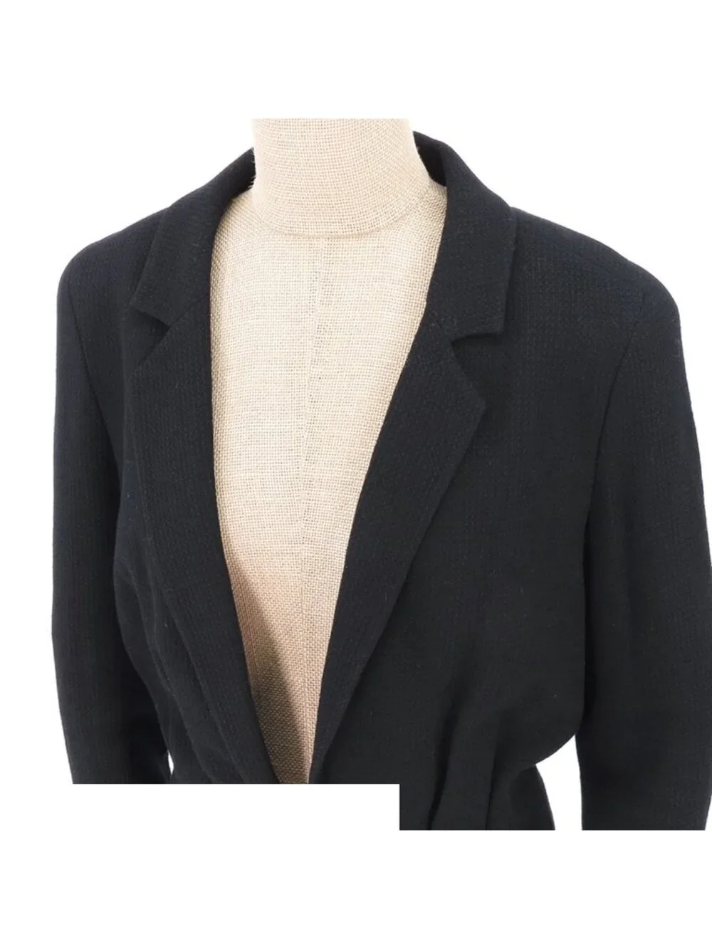 Chanel Ruffle Jacket CC Logo Front Zip Black Wool Rayon Tailored 38
